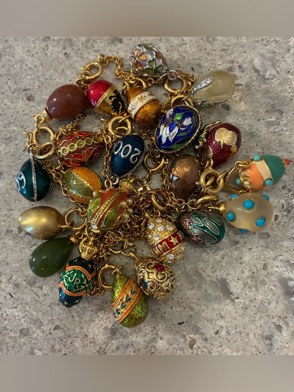 Joan Rivers Gold-Tone Necklace with 22 Multi-Color Enamel Egg Charms Vintage